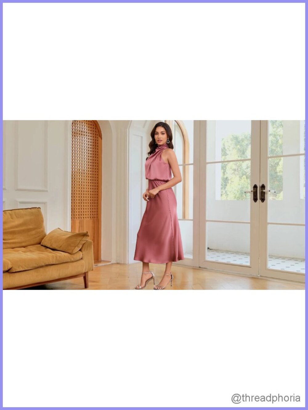 Women's Satin Maxi Dress Sleeveless High Neck Formal Wedding Guest Cocktail - Picture 6 of 6